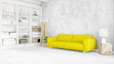 Modern parlak iç. 3D render