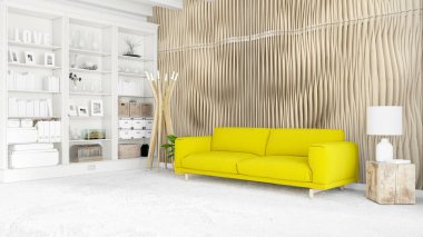 Modern parlak iç. 3D render