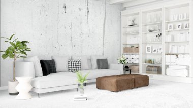 Modern parlak iç. 3D render