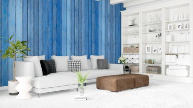 Modern parlak iç. 3D render