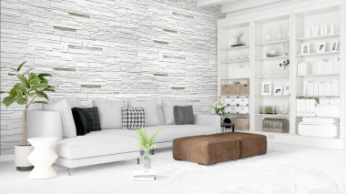 Modern parlak iç. 3D render