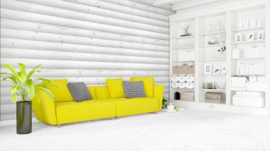 Modern parlak iç. 3D render