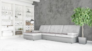 Modern parlak iç. 3D render