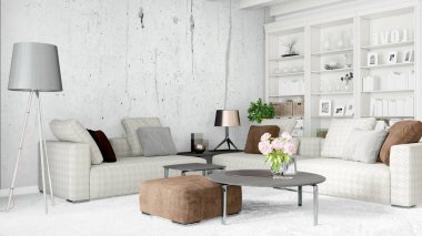 Modern parlak iç. 3D render