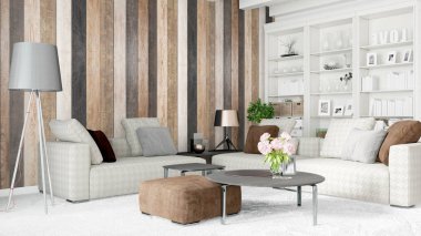 Modern parlak iç. 3D render