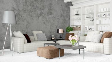 Modern parlak iç. 3D render