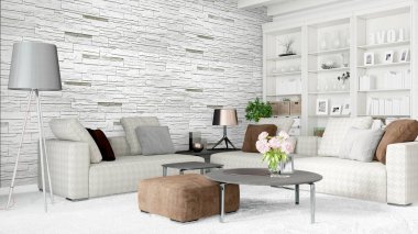 Modern parlak iç. 3D render