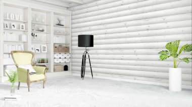 Modern parlak iç. 3D render