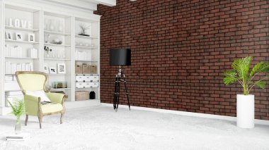 Modern parlak iç. 3D render