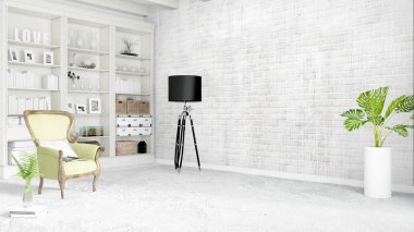 Modern parlak iç. 3D render