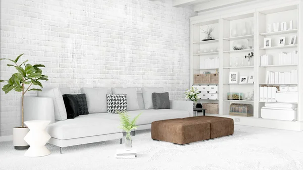 Modern ljus interiör. 3D-rendering — Stockfoto