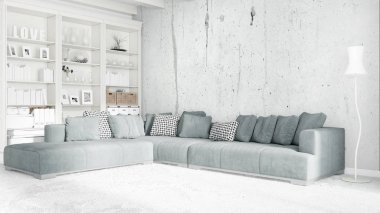 Modern parlak iç. 3D render