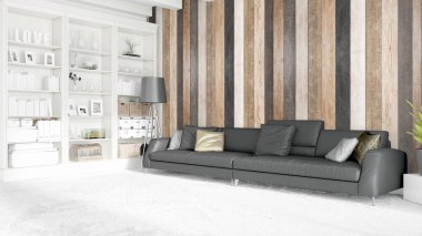 Modern parlak iç. 3D render