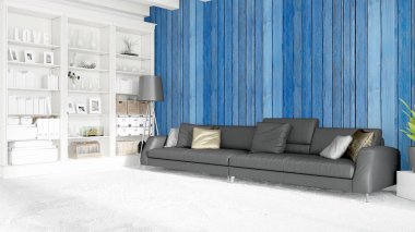 Modern parlak iç. 3D render