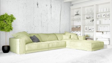 Modern parlak iç. 3D render