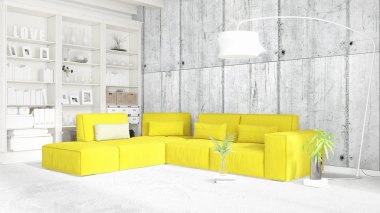 Modern parlak iç. 3D render