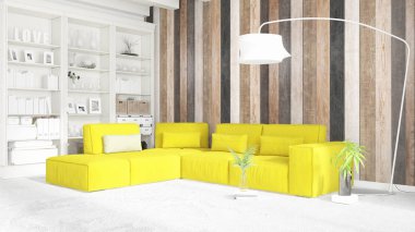 Modern parlak iç. 3D render