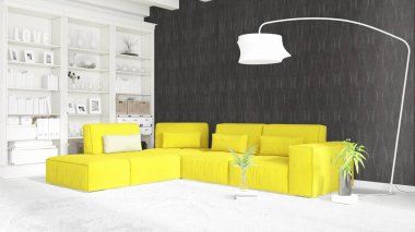 Modern parlak iç. 3D render