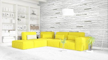 Modern parlak iç. 3D render