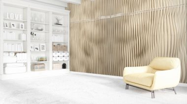 Modern parlak iç. 3D render