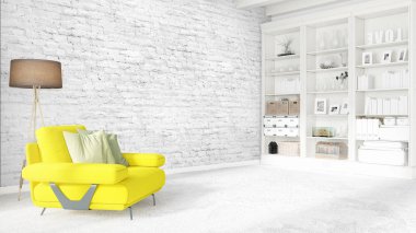 Modern parlak iç. 3D render