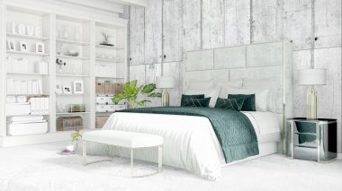 Modern parlak iç. 3D render