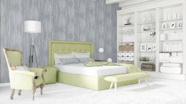 Modern parlak iç. 3D render