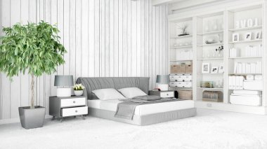 Modern parlak iç. 3D render