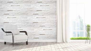 Modern parlak iç. 3D render