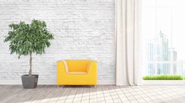 Modern parlak iç. 3D render