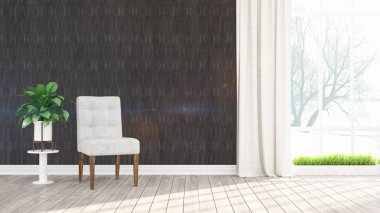 Modern parlak iç. 3D render