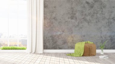 Modern parlak iç. 3D render