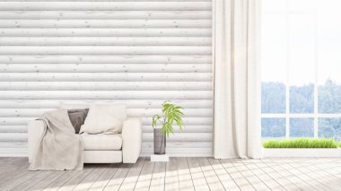 Modern parlak iç. 3D render