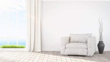 Modern parlak iç. 3D render
