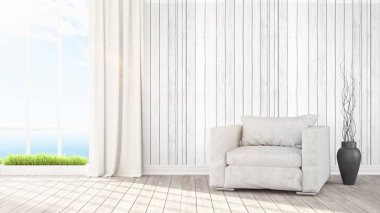Modern parlak iç. 3D render