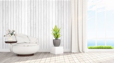 Modern parlak iç. 3D render