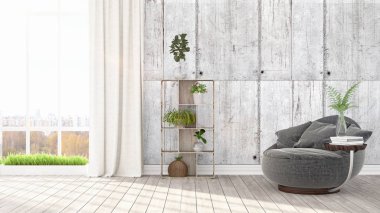 Modern parlak iç. 3D render