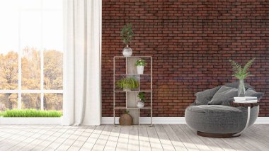 Modern parlak iç. 3D render