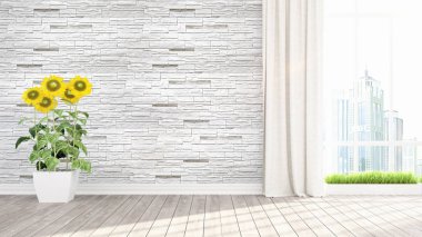 Modern parlak iç. 3D render