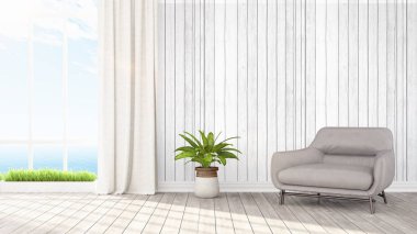 Modern parlak iç. 3D render
