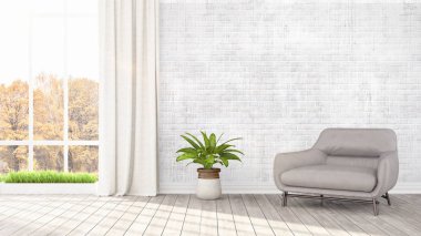 Modern parlak iç. 3D render