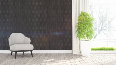 Modern parlak iç. 3D render