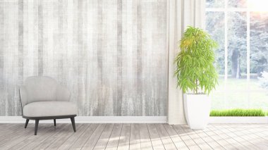 Modern parlak iç. 3D render