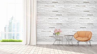 Modern parlak iç. 3D render