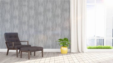 Modern parlak iç. 3D render