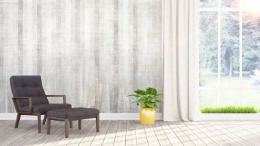 Modern parlak iç. 3D render