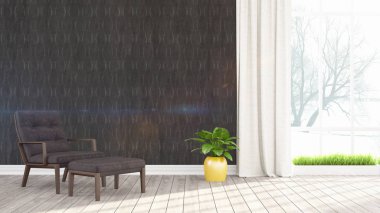 Modern parlak iç. 3D render