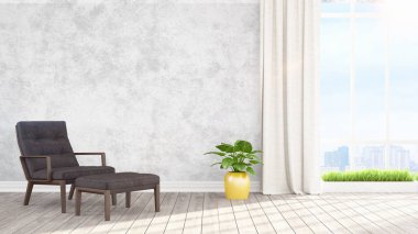 Modern parlak iç. 3D render