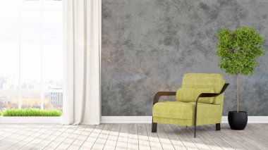 Modern parlak iç. 3D render