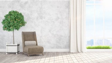 Modern parlak iç. 3D render